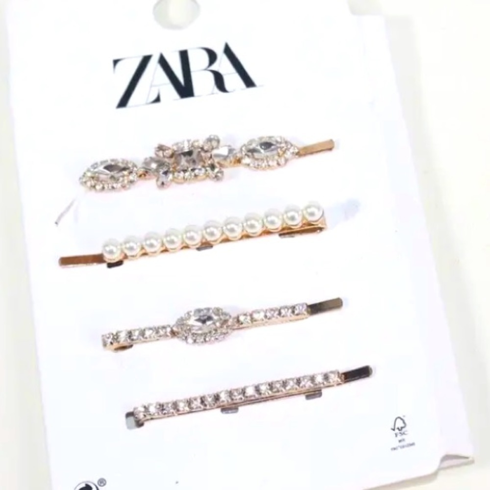 NWT ZARA SET OF 4 HAIRLIP BOBBY-PINS CRYSTALS AND FAUX PEARLS.